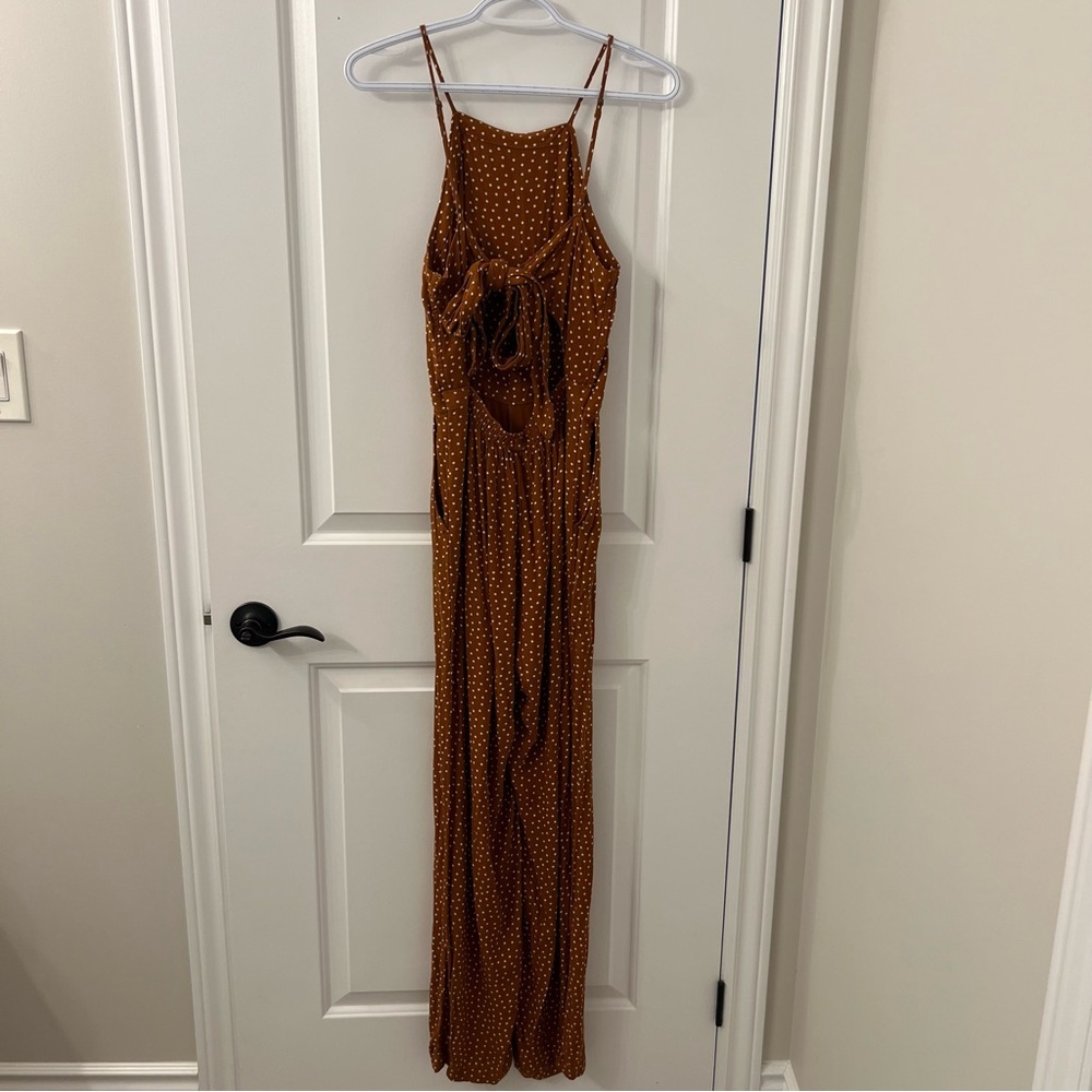 Abercrombie & Fitch Brown Polka Dot Wide-Leg Jumpsuit - Picture 6 of 10